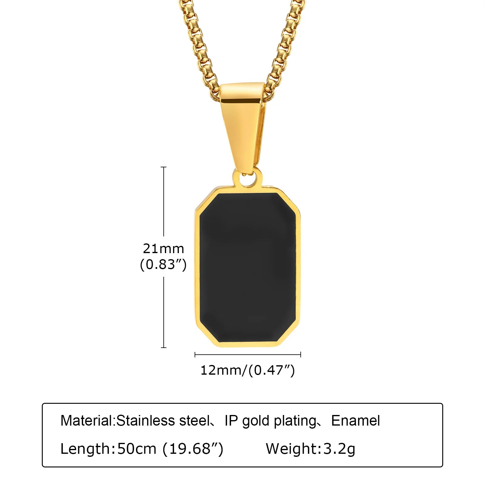 Casual Mens Geometric Square Necklaces,Black Enamel Rectangle Pendant with Rope Box Long Chain Collar,Stylish Jewelry Gifts