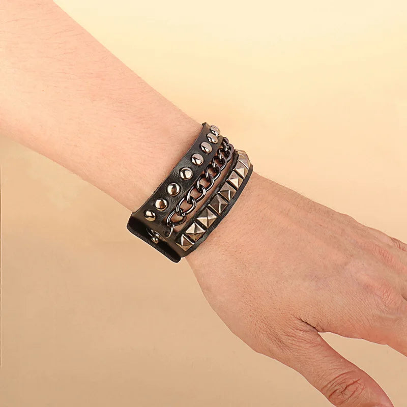 Punk Bracelets PU Leather Studded Bracelet Adjustable Goth Cuff Bracelet Gothic Rivet Buckle Wristband for Men Women Emo Jewelry