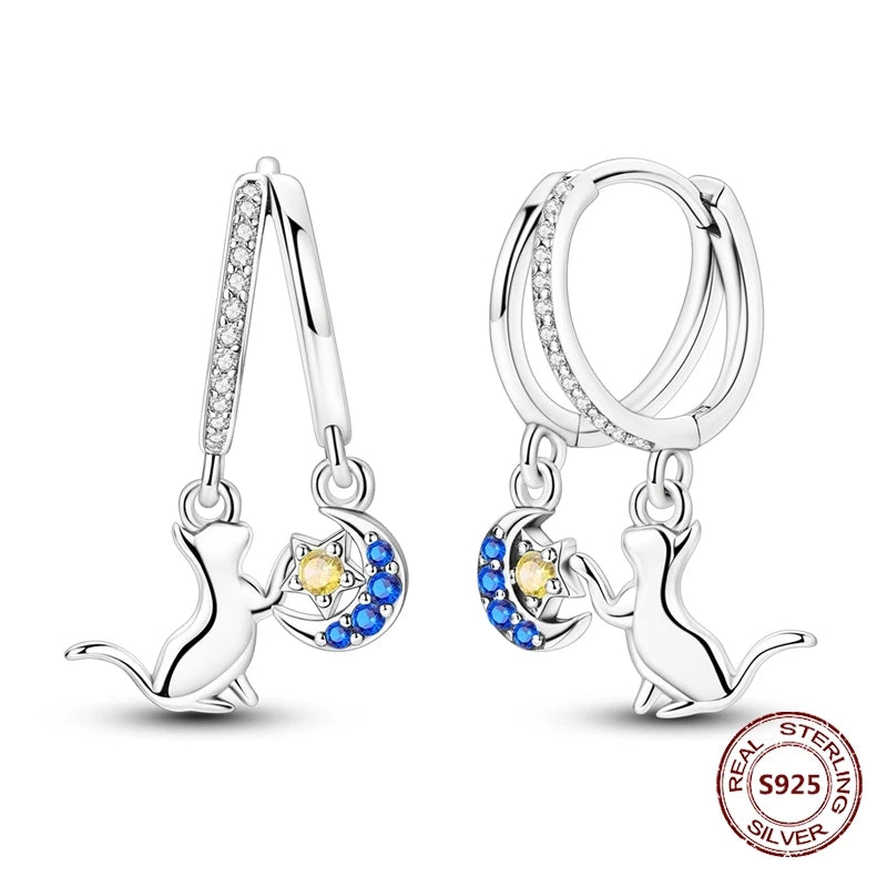 Unicorn Earrings 925 Sterling Silver Original Zircon Elephant Feather Dog Cat Blue Star Small Earrings For Women Jewelry Gift