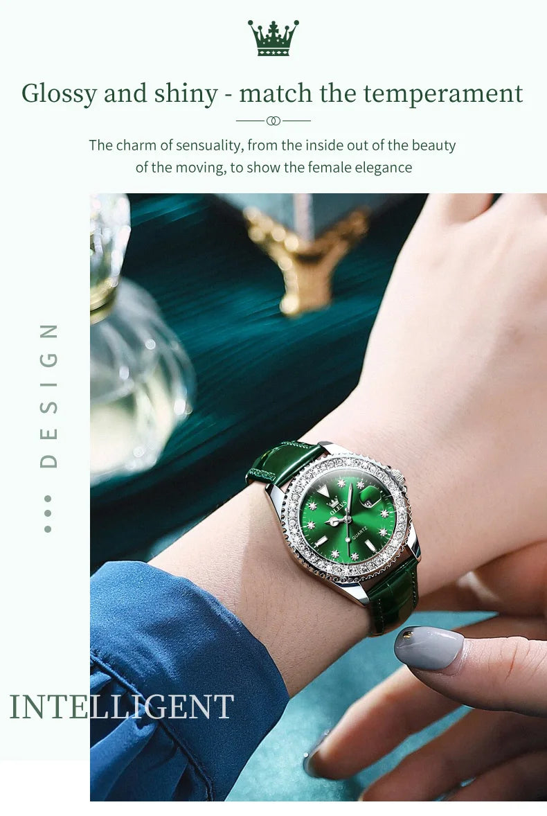OLEVS 9945 Top Brand Original Quartz Watch for Women Luxury Diamond Lap Calendar Hand Clock Stainless Steel Ladies Wristwatches