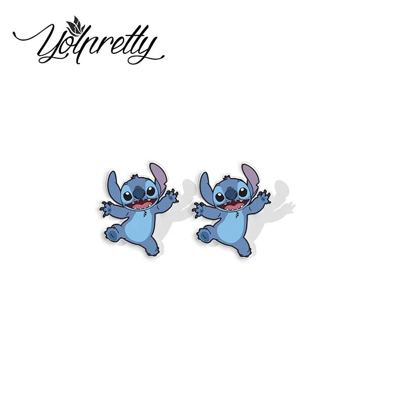 2024 New Cartoon Lovely Stitch Baby Cute Blue Alien Animals Epoxy Handcraft Acrylic Stud Earrings