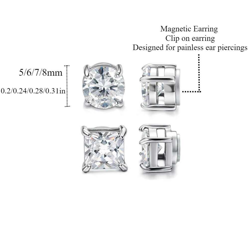 Drperfect 2Pairs Magnetic Earrings 316L Stainless Steel Stud for Men Women Non-piercing CZ Hypoallergenic Magnetic Body Jewlery
