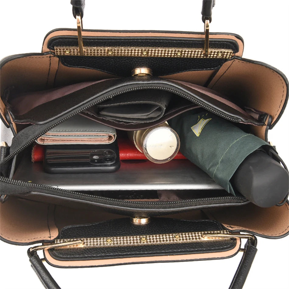 2024 Luxury Designer Handbag - 3 Layer Crossbody Leather Tote