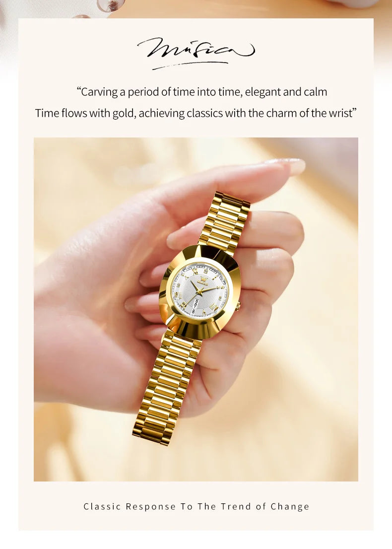 OLEVS Top Luxury Brand Ladies' Watch Elegant Fashion Gold Stainless Steel Women's Watches Calendar Waterproof Quartz Wristwatch