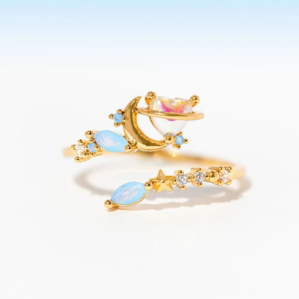 Fashion Moon Heart Flower Butterfly Rings For Women Sweet Girls Exquisite Shiny Rhinestone Crystal Open Ring 2025 Romantic Jewel