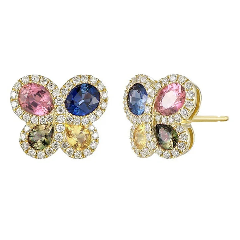 Huitan Four Colors CZ Stud Earrings for Women Exquisite Butterfly Shaped Ear Stud Novel Girls Earrings Luxury Trendy New Jewelry