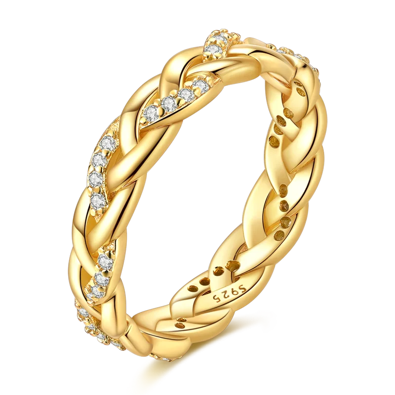 925 Sterling Silver Love Ring - Gold Sparkling Wedding Engagement