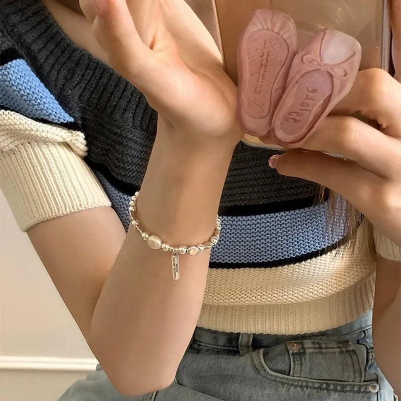 VENTFILLE 925 Sterling Silver Double Layer Pearl Bracelet for Women Girl Design Bead Korean Jewelry Dropshipping