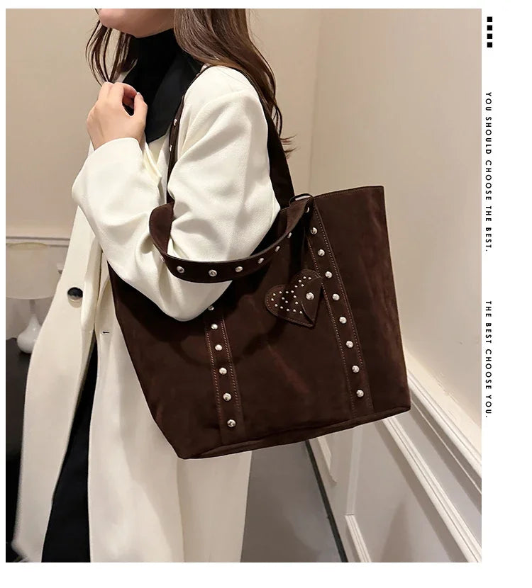 Fashion Suede Sewing Thread Shoulder Bags 2025 New Retro Versatile Commute Simplicity Solid Color Single Women's Handbag