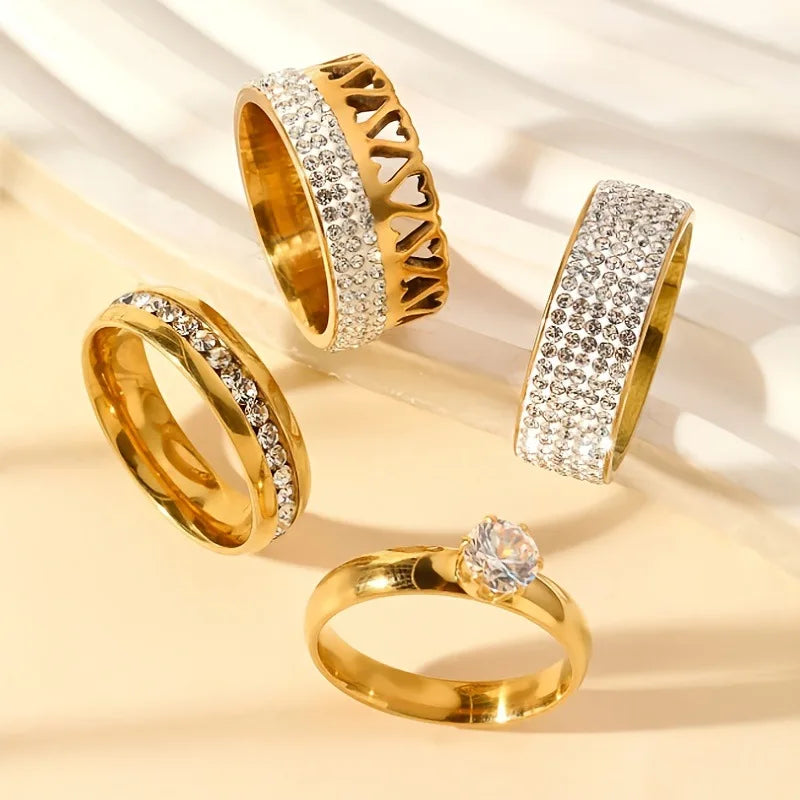 316L Stainless Steel Ring Set For Women 2025 New Trendy Luxury Zircon Finger Jewelry Accessory