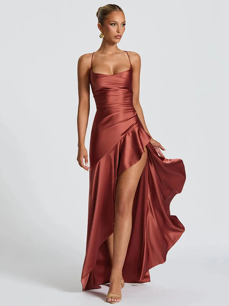 Articat Spaghetti Strap Dress - Satin Split Maxi Evening Gown