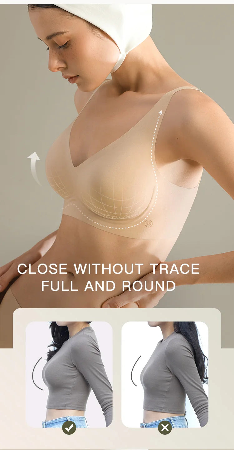 SUJIIN Sexy Push Up Bra - Seamless Wireless V Neck Bralette