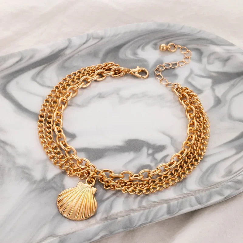 Classic Snake Multi-layer Anklet For Women Starfish Heart Shell Sexy Chain On Foot Leg Female Ankle Bracelet Beach Jewelry