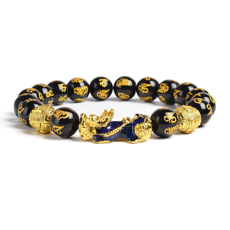 Pi Xiu Tiger Eye Stone Beads Bracelet Feng Shui Yellow Power Stone Women Men Elastic Jewelry Gold Color Pixiu Good Luck Bracelet