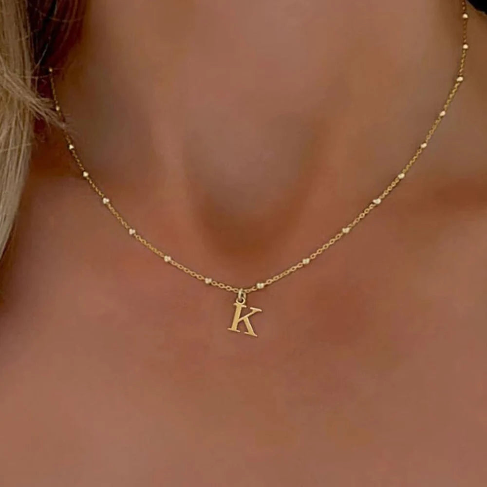 Gold Color A-Z English Initial Letter Pendant Necklace For Women Metal Jewelry Stainless Steel Chain Necklaces Simple Choker