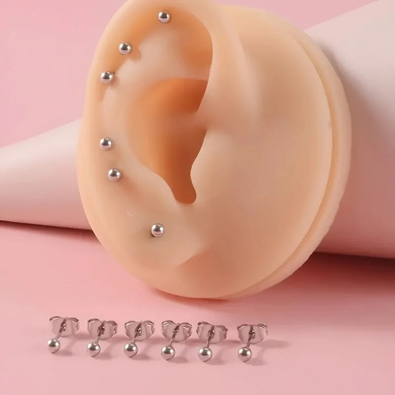12pcs 2mm-3mm Tiny Butterfly Buckle Stud Earrings 316L Stainless Steel Hypoallergenic Universal Ear Bone Studs Piercing Jewelry