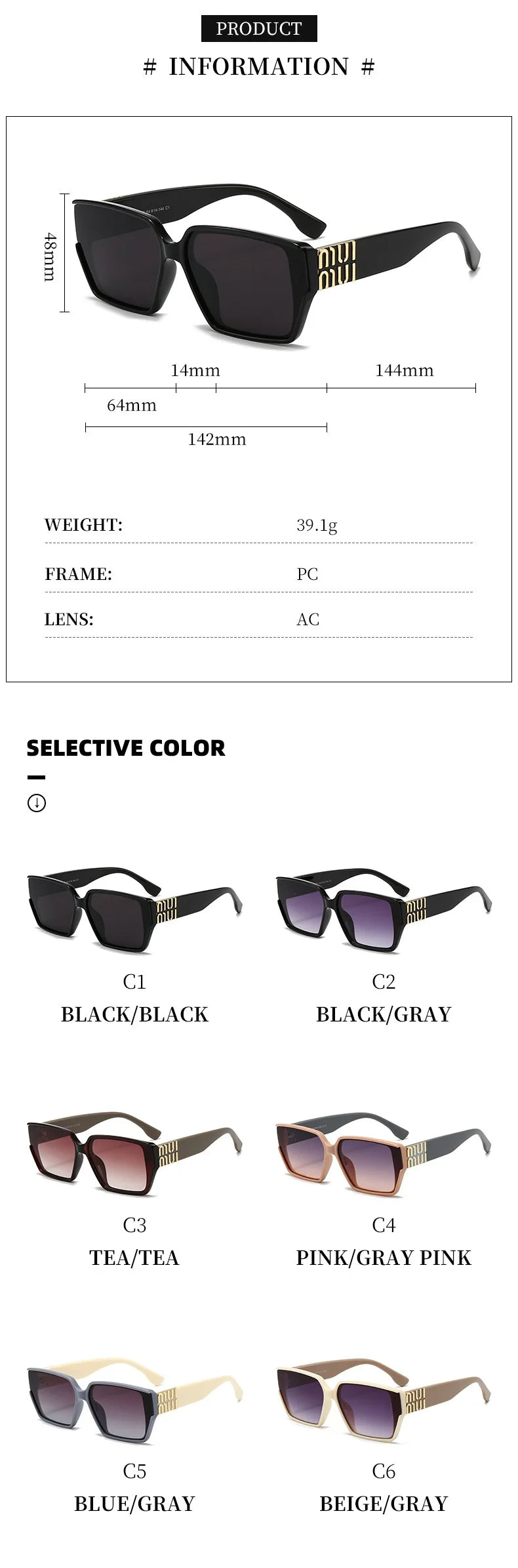 Fashion MM Designer Square Sunglasses - Stylish Luxury Unisex UV400