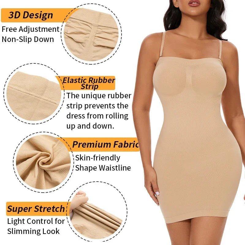 Full Slip Shapewear - Off Shoulder Strapless Body Shaper Dress