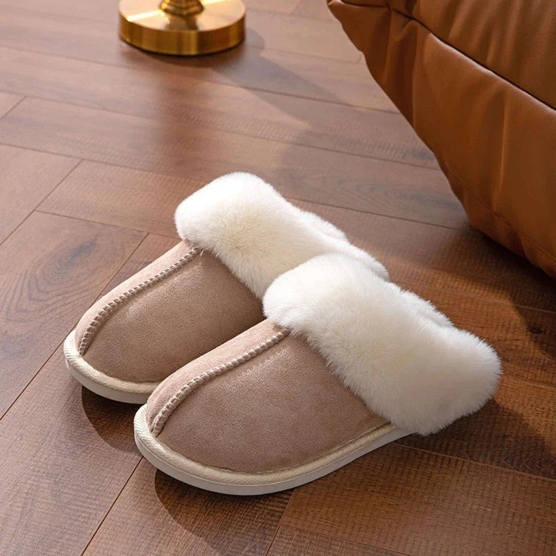 2024 Winter Warm Flat Fur Slippers - Faux Suede Fluffy Home Slides