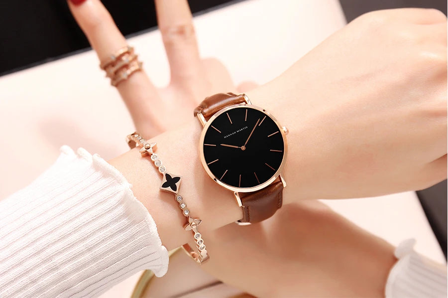 Hannah Martin Hot Fashion Simple Japan Quartz Movement Watch Leather Strap Clock Women Analog Waterproof Wrist watch Reloj Mujer