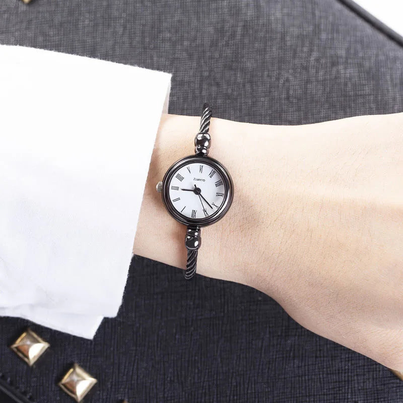 Small Gold Bangle Bracelet Watch - Retro Ladies Quartz Thin Chain