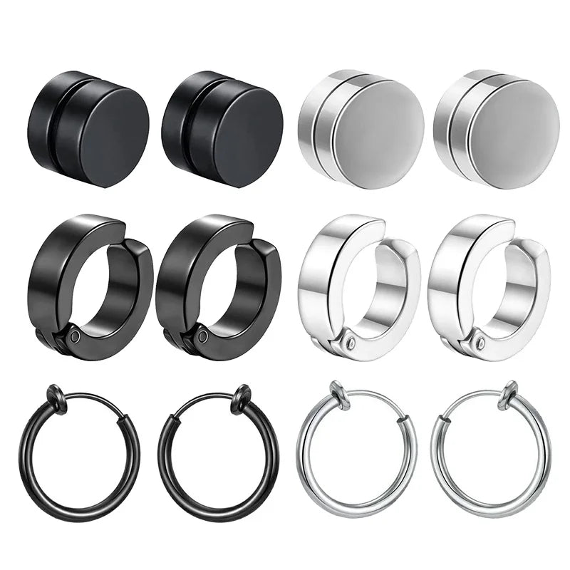 1 Pairs Fashion Magnetic Stud Earrings Men and Women Black CZ Magnet Non-piercing Clip Earring Set Punk Earrings Jewelry Gift