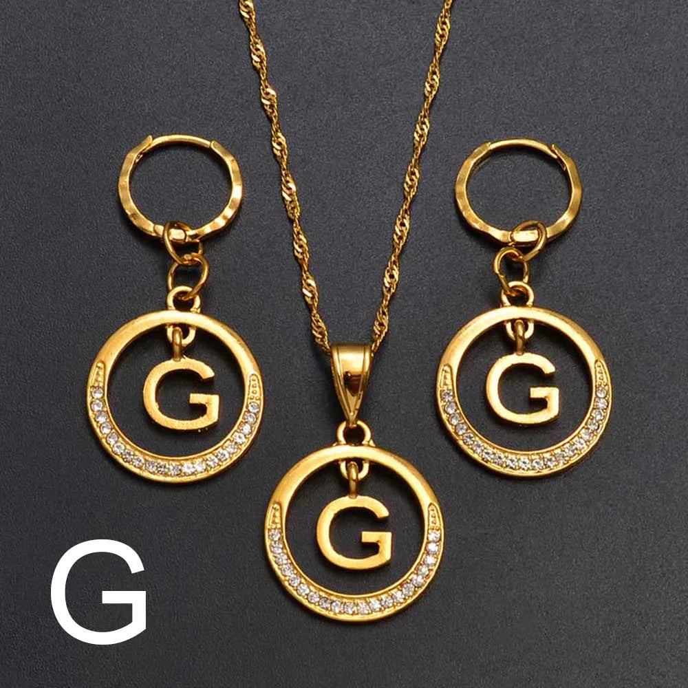 Anniyo A-Z Alphabet set Pendant Necklace and Earring set,Guam, Hawaii,African Initial Jewelry English Letters  #260306