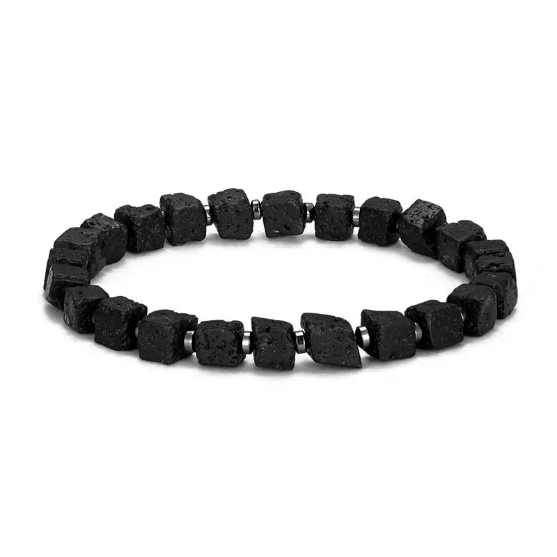 YIZIZAI Black Matte Onyx with Cube Lava Bracelet Yoga Balance Energy Stretch Bracelet Men Women Natural Gemstone Healing Jewelry