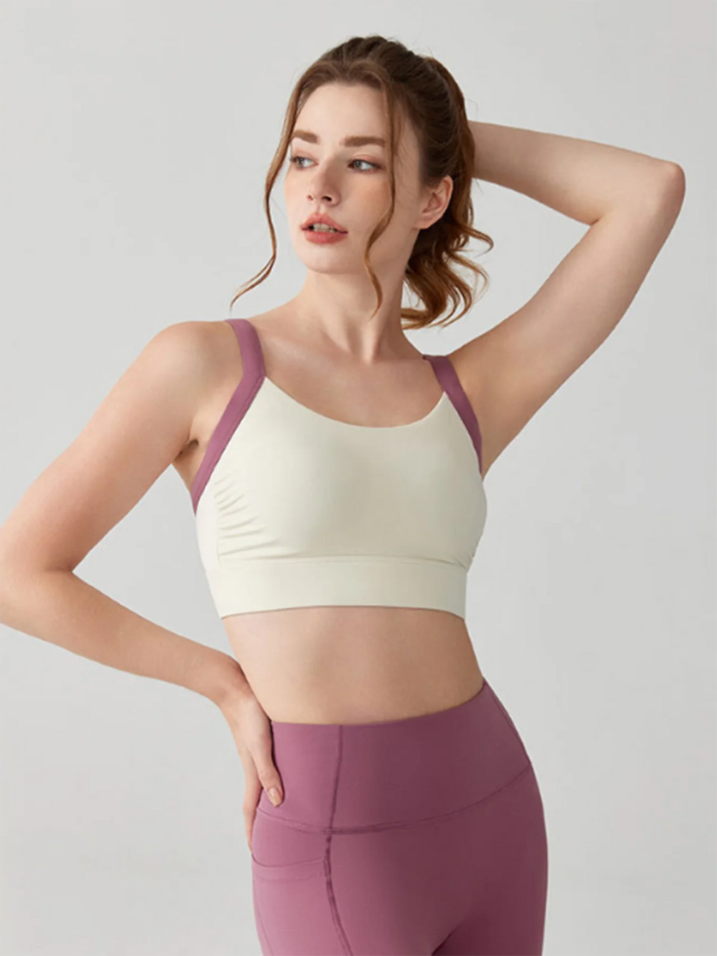 High Intensity Color Blocking Cross Back Integrated Yoga Set 2PCS Sports Underwear High Waist and Hip Lifting Fitness Leggings