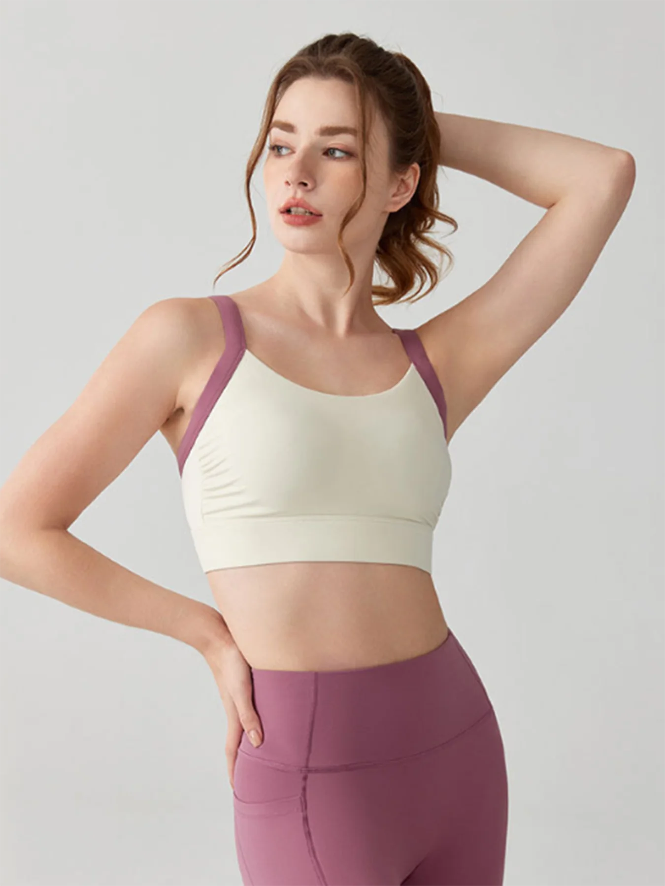 High Intensity Color Blocking Cross Back Integrated Yoga Set 2PCS Sports Underwear High Waist and Hip Lifting Fitness Leggings