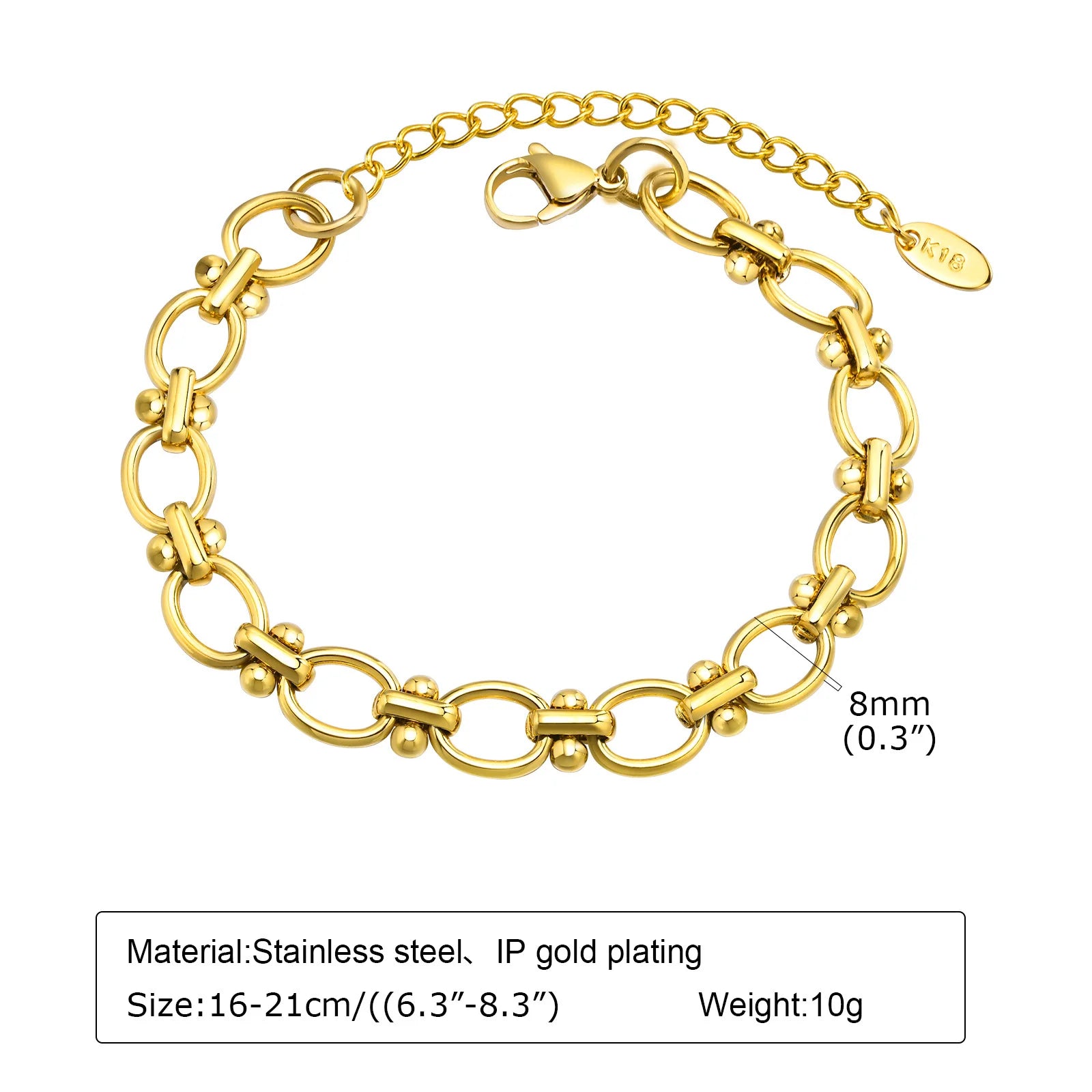 Gold Plated Chunky Chain Bracelet, Stainless Steel Minimalist Link Waterproof, Thick Brand Wristband Bangle For Women