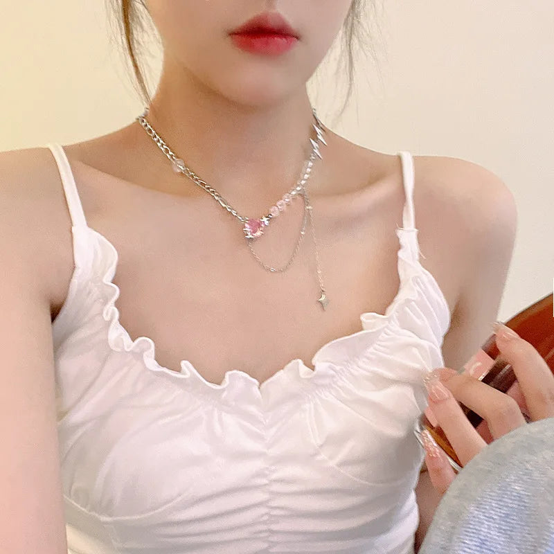 New luxury zircon necklace heart shaped tassel pearl necklace designer high end necklace birthday necklace