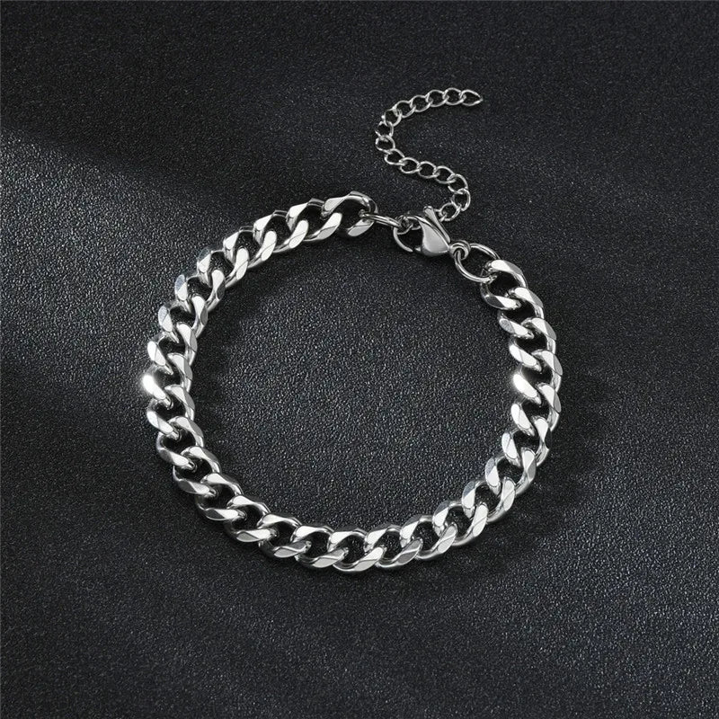 LETAPI Fashion Stainless Steel Curb Cuban Chain Bracelet for Men Women Hip Hop Couple Unisex Wrist Hand Jewelry Gift Party