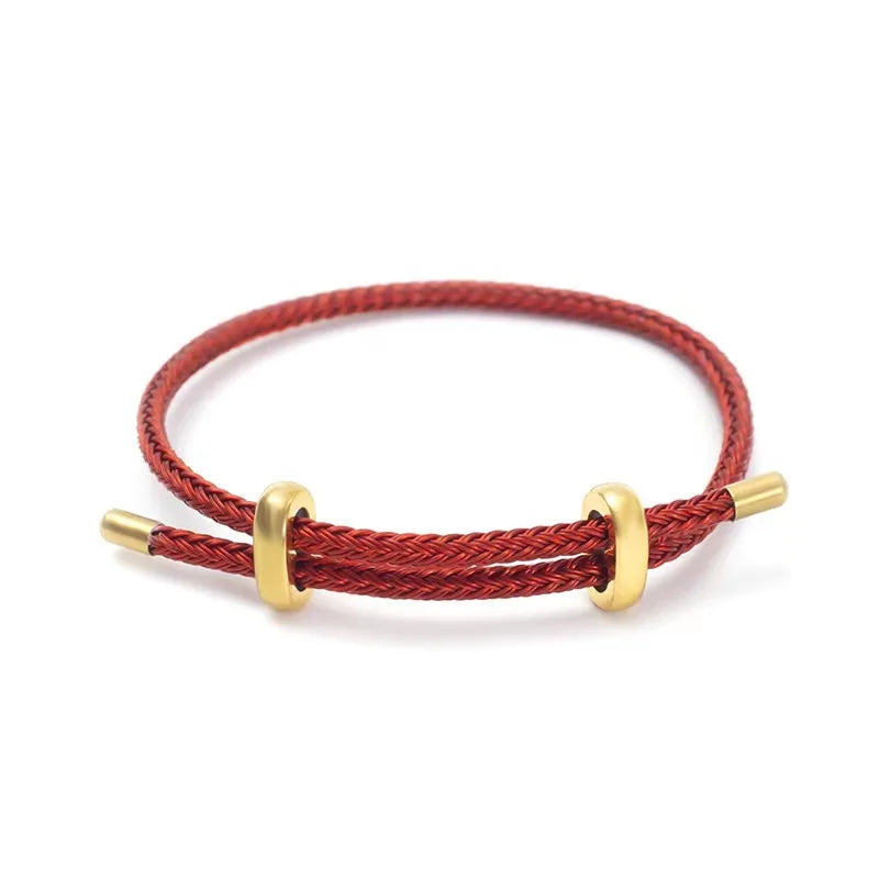 Braided Rope Bracelet Adjustable for Women with Stainless Steel Charms Arm Stacking Jewelry