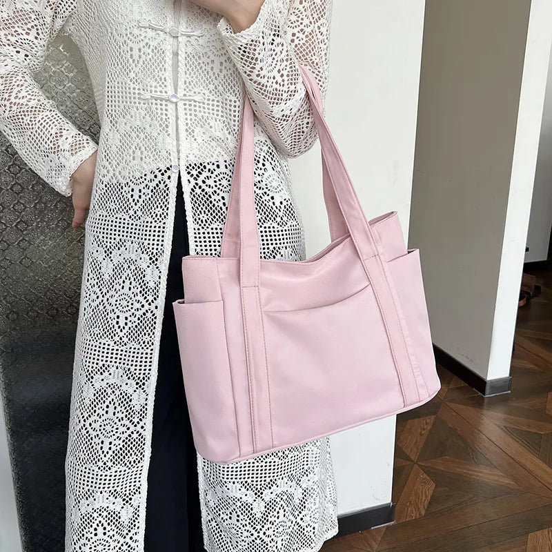 High Quality Commuting Tote Bag Simple Nylon Women's Shoulder Bag Large Capacity Student Class Handbag
