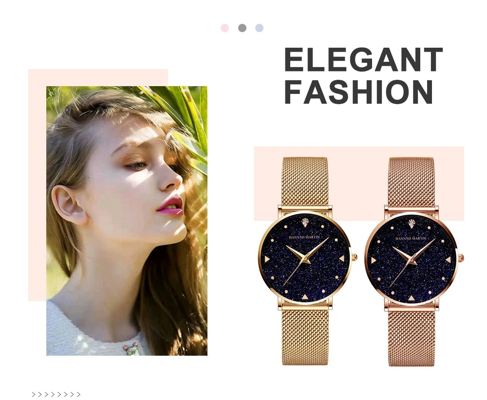 Women Luxury Watch 36mm Fashionable Frosted Dial Japanese Movement Rhinestone Rose Gold Stainless Steel Mesh Women Dress Watches