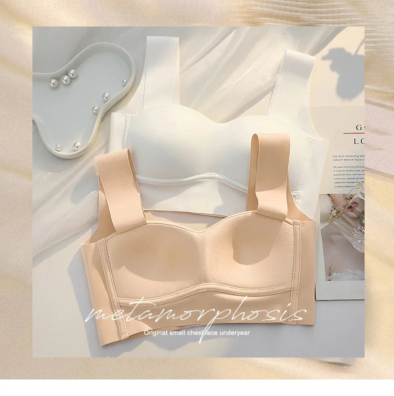 1pcs Women Comfort Bra Summer Ice Silk Vest Style Underwear Girl Wireless Gathered One-piece Brassiere Push Up Lingerie Bralette