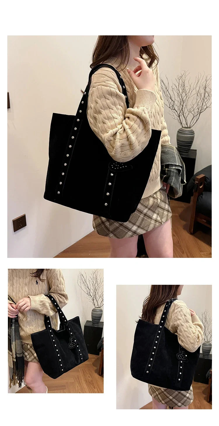Fashion Suede Sewing Thread Shoulder Bags 2025 New Retro Versatile Commute Simplicity Solid Color Single Women's Handbag