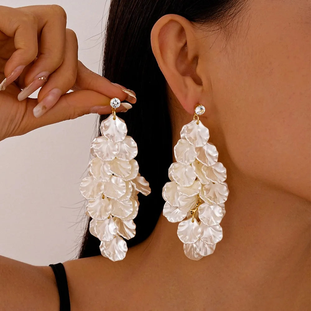 Fashion Exquisite Petals Tassel Earrings Jewelry Exaggerated Drop Earring Luxury Ornaments Vintage Earrings Party