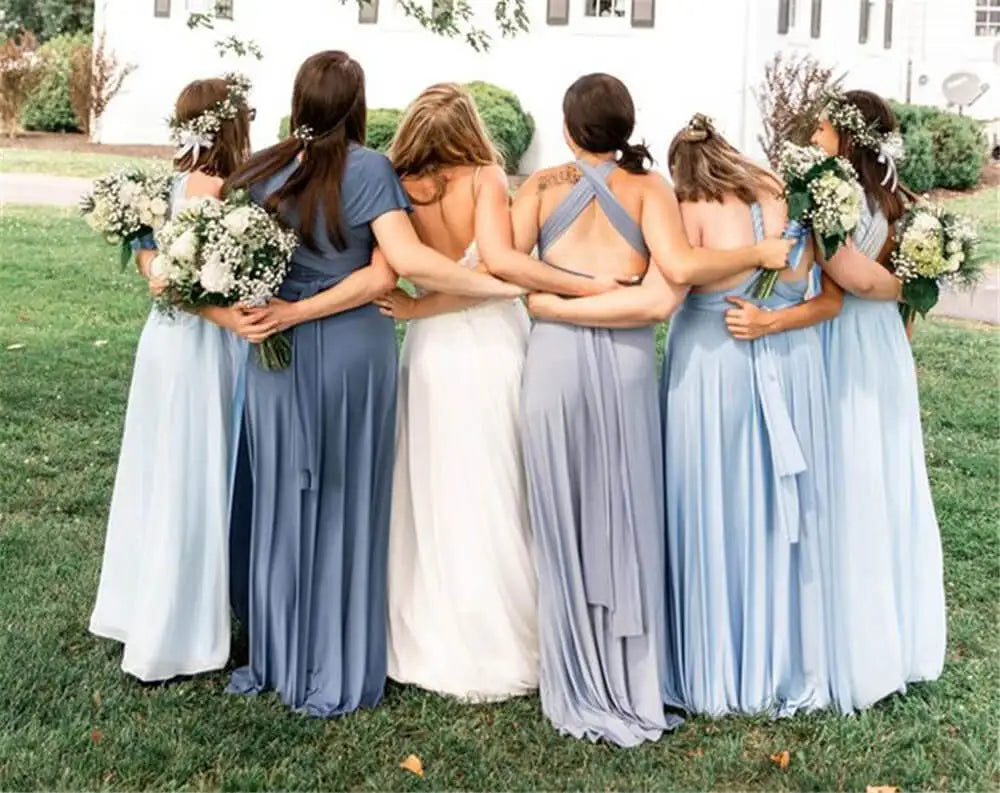 BABYONLINE Sexy Bridesmaid Dress Infinity Style Convertible Halter V neckline Gown Sleeveless Multiway Wrap Changable Guest Gown