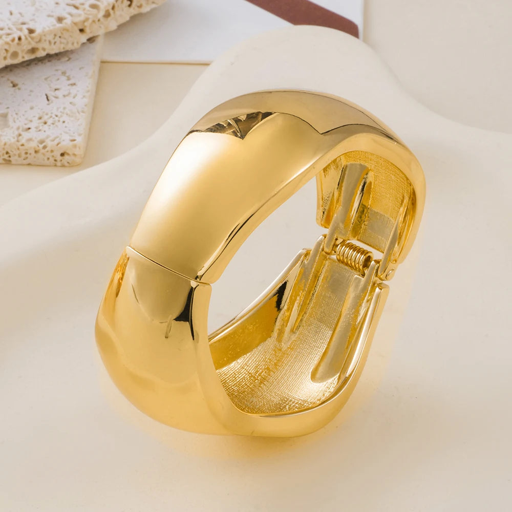 FTCY Chunky Gold Bangles Bracelets for Women Gold Color Charm Waterdrop Spiral Oval Bangle Bracelets Trendy Elegant Jewelry Gift