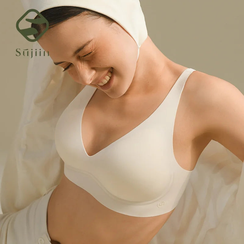 SUJIIN Sexy Push Up Bra - Seamless Wireless V Neck Bralette