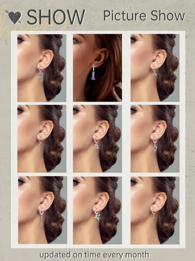 Unicorn Earrings 925 Sterling Silver Original Zircon Elephant Feather Dog Cat Blue Star Small Earrings For Women Jewelry Gift