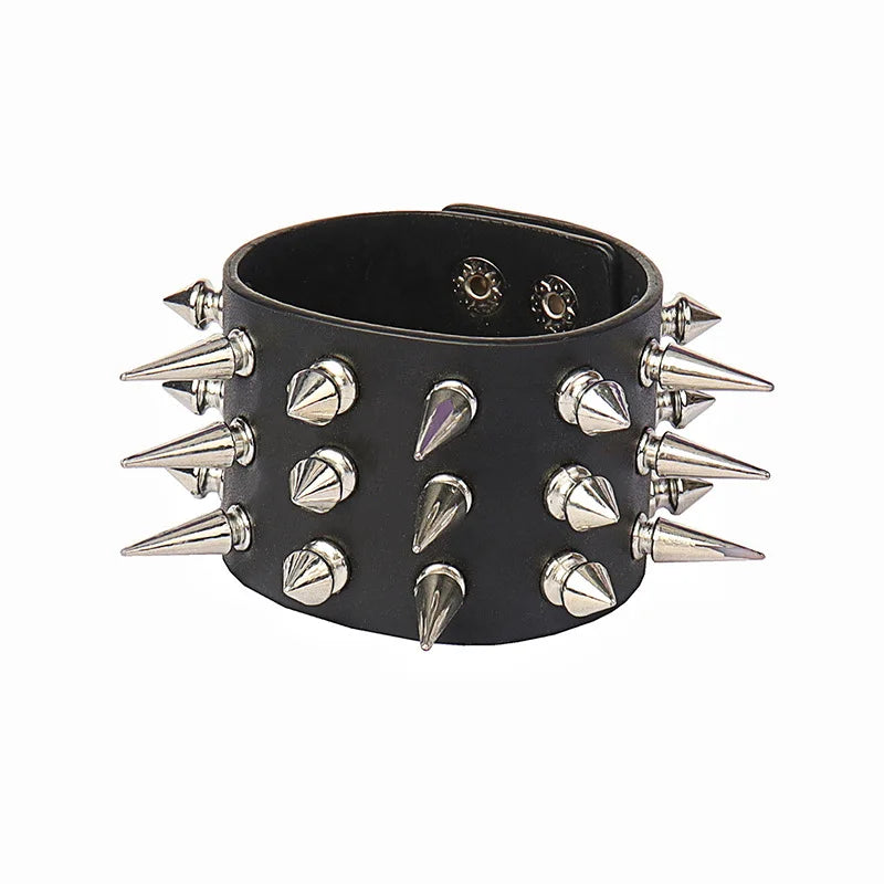 Punk Bracelets PU Leather Studded Bracelet Adjustable Goth Cuff Bracelet Gothic Rivet Buckle Wristband for Men Women Emo Jewelry