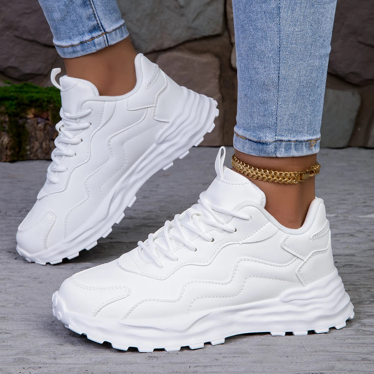 Fashion Women's Vulcanize Platform Sneakers - Mesh Breathable Chunky Sports Shoes