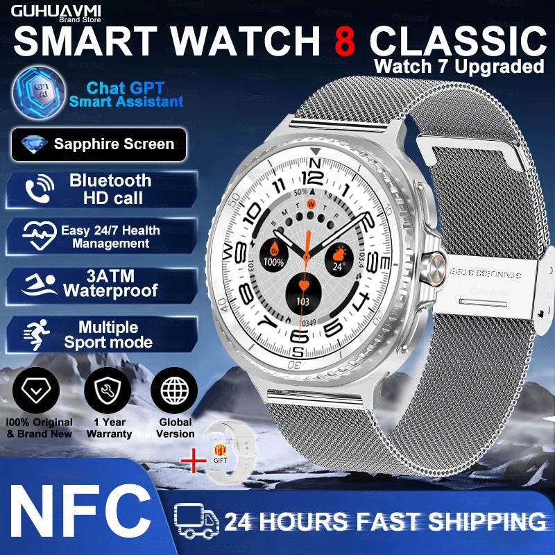 Clone Version For Galaxy Watch8 Classic GPS NFC Smart Watch 46mm AMOLEL BT Call 3ATM Waterproof Galaxy 7 Upgraded Smartwatch Men