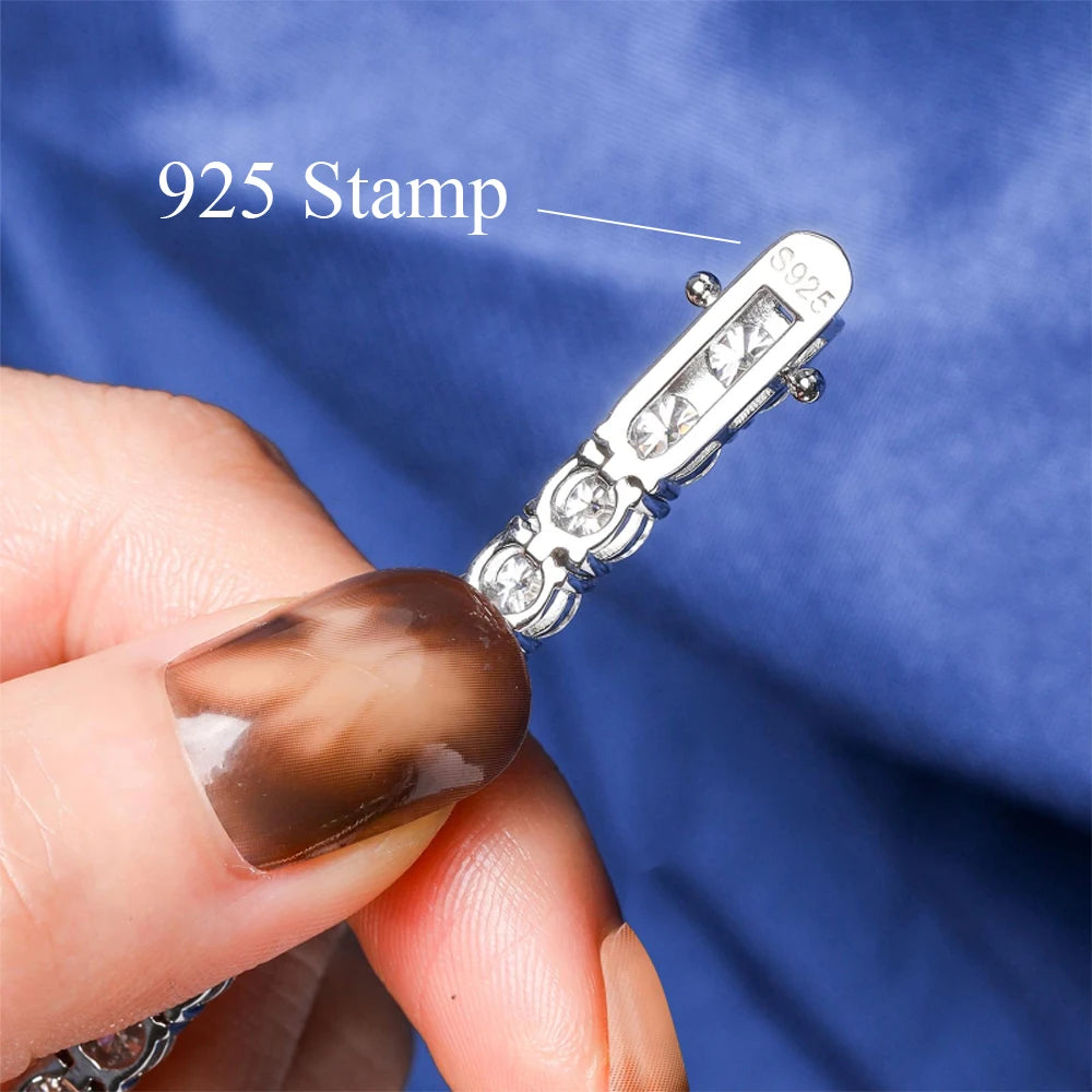 QooLady High Quality 925 Sterling Silver Round Shiny CZ Tennis Chain Bracelet for Women Wedding Engagement Jewelry Gifts SB006