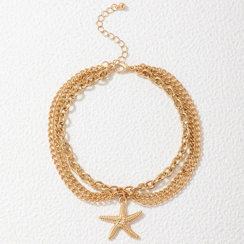 Classic Snake Multi-layer Anklet For Women Starfish Heart Shell Sexy Chain On Foot Leg Female Ankle Bracelet Beach Jewelry