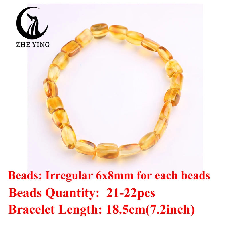 Zhe Ying 100% Natural Amber Bracelet Healing Energy Gemstone Stretch Men Women Bracelets Fashion Jewelry Gift