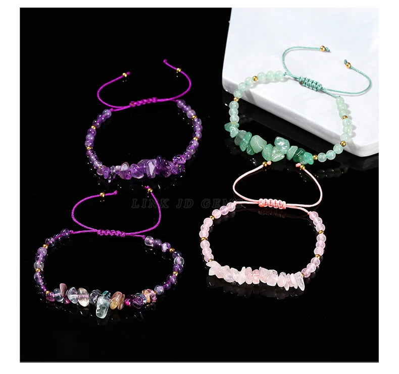 Change Better Natural Stone Amethyst Gravel Chip Bead Adjustable Braided Bracelet Women Men Small Round Bead Strand Healing Gift